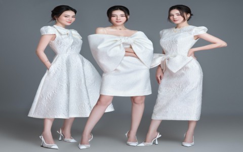 Với 2 tông màu trắng hồng, Lan Ngọc xinh đẹp dịu dàng trong các thiết kế kiểu dáng mới lạ